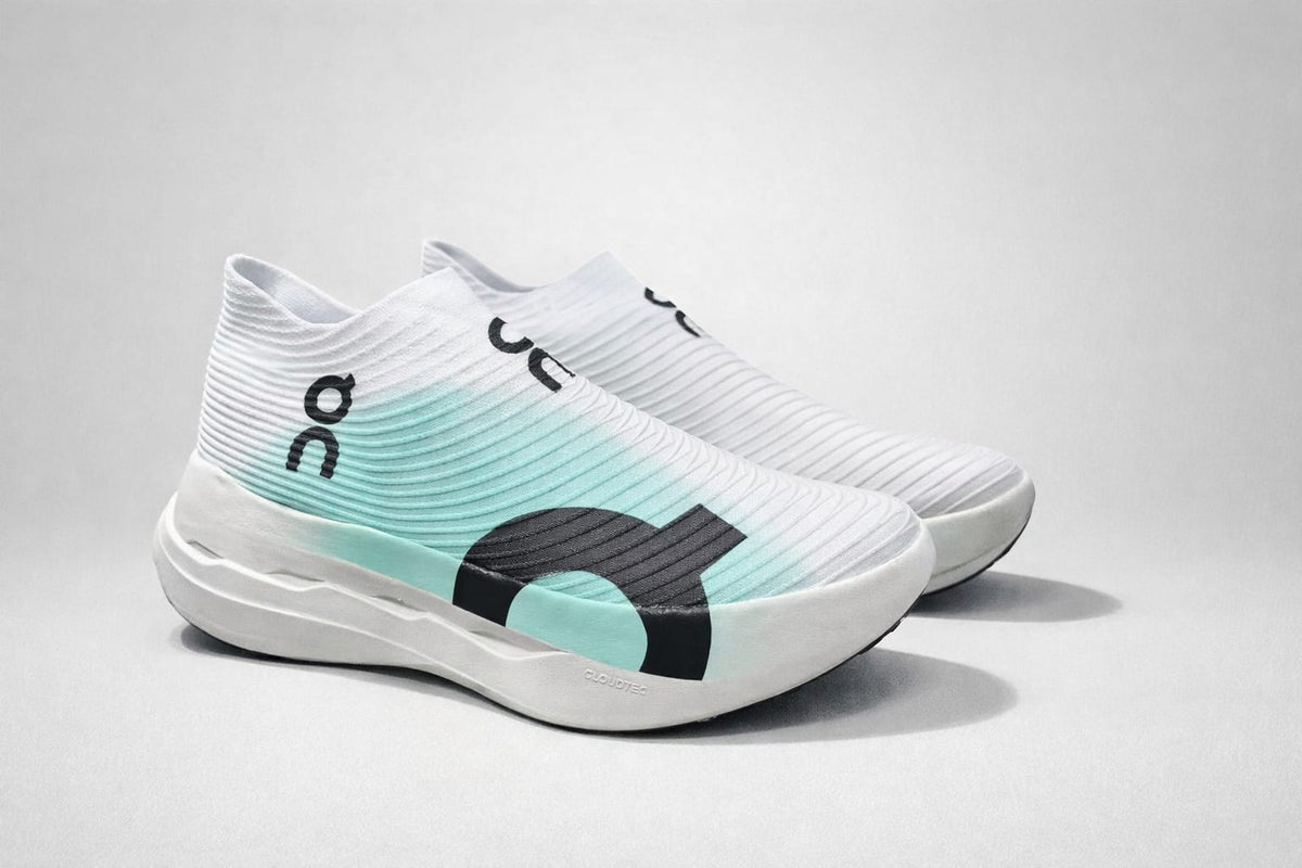 On Cloudboom Strike LS White and Mint Green